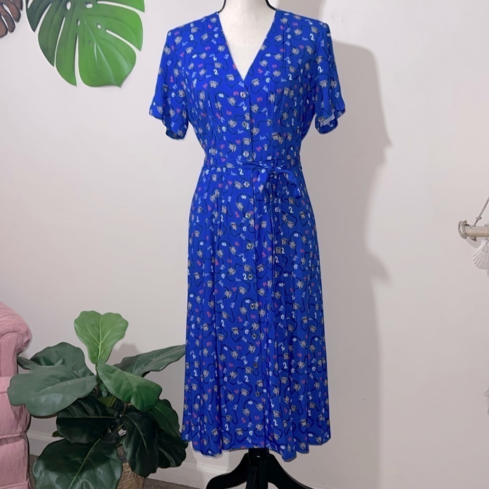 Rare Hvn Rosemary Short Sleeve Tie Waist Dress In Blue Telephone Size 8 — image 4 of 8
